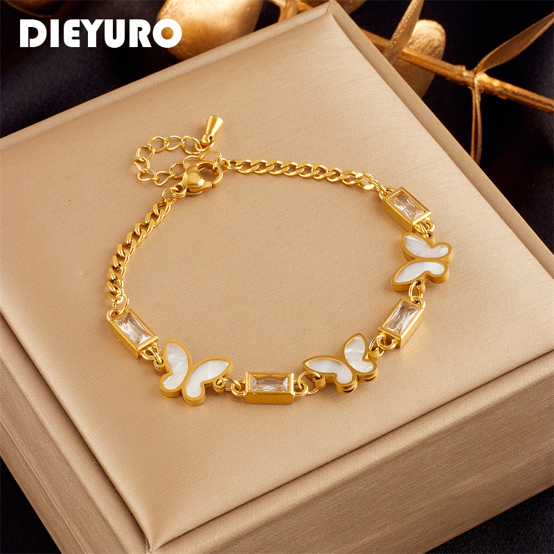 Butterfly Clasp Deployant - DIEYURO 316L Stainless Steel White Square