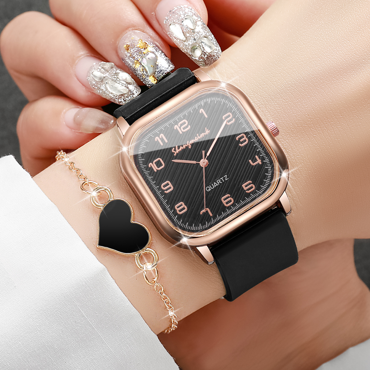 2PCS/Set Fashion Square Women  - Silicone Band Women 리뷰 및 가격