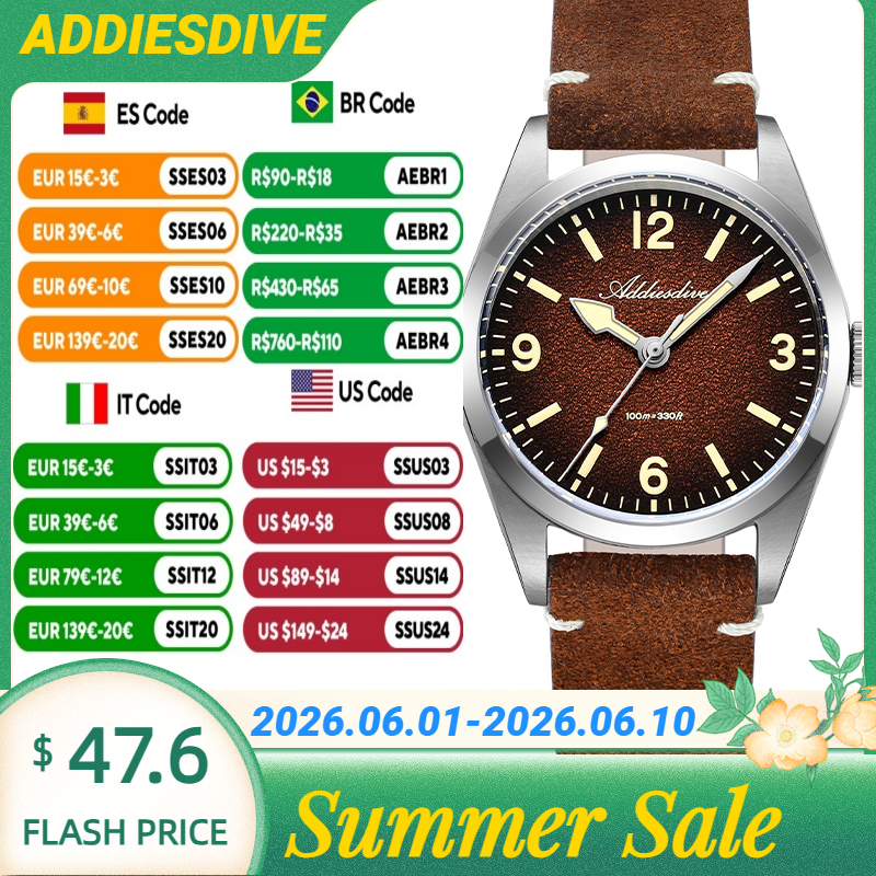ADDIESDIVE Japan 2035 Super Lu - Suede Strap Watch 리뷰 및 가격