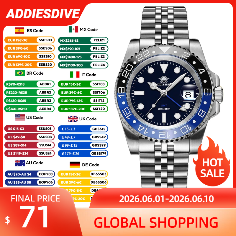 ADDIESDIVE AD2050 Luxury GMT W - Stainless Bracelet Diver 리뷰 및 가격
