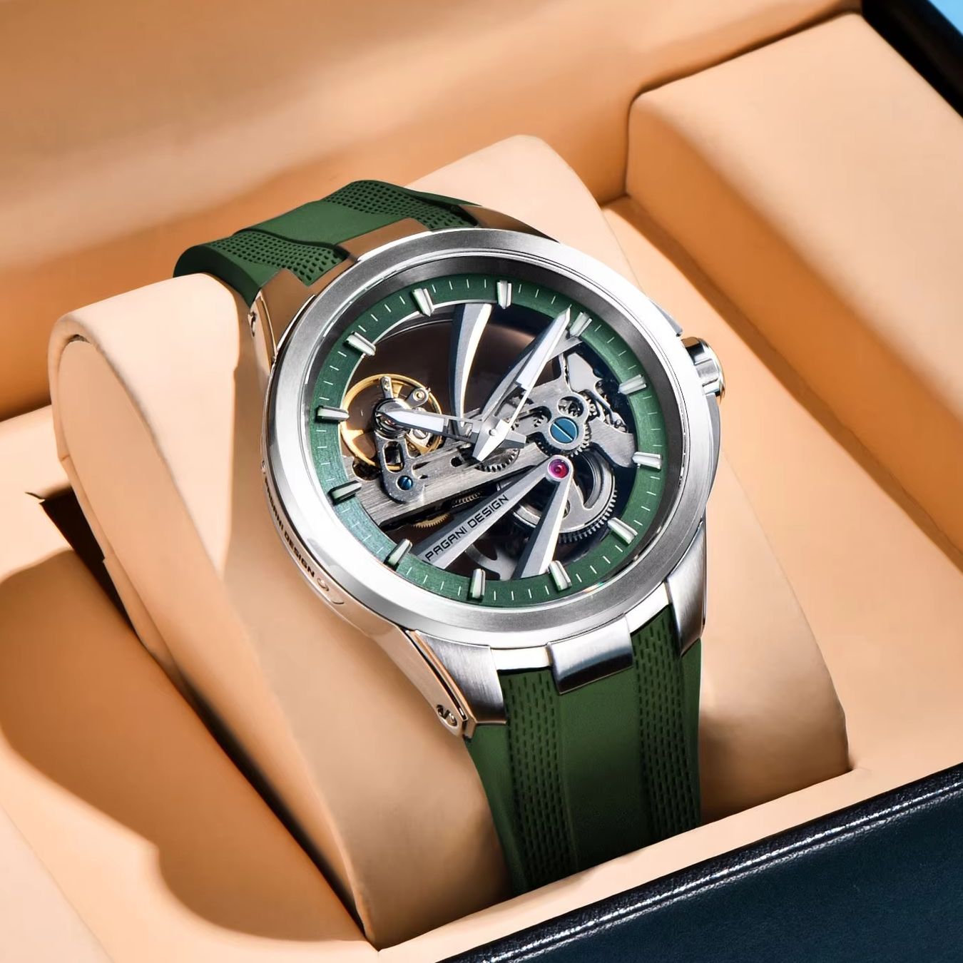Green Skeleton PAGANI DESIGN P - Rubber Strap Diver 리뷰 및 가격