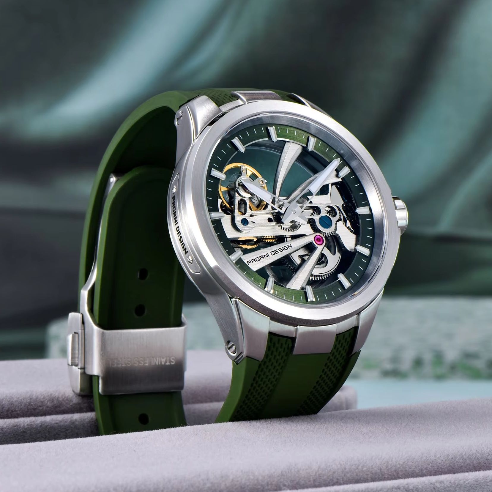 Green Skeleton PAGANI DESIGN P - Rubber Strap Diver 리뷰 및 가격
