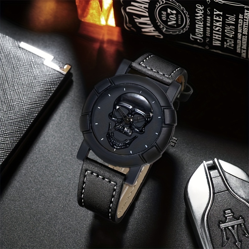 Skull Pattern Multi Display Po - Leather Watch Band Men 리뷰 및 가격