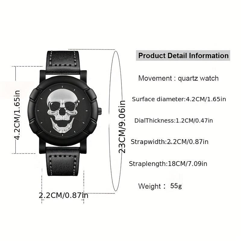 Skull Pattern Multi Display Po - Leather Watch Band Men 리뷰 및 가격