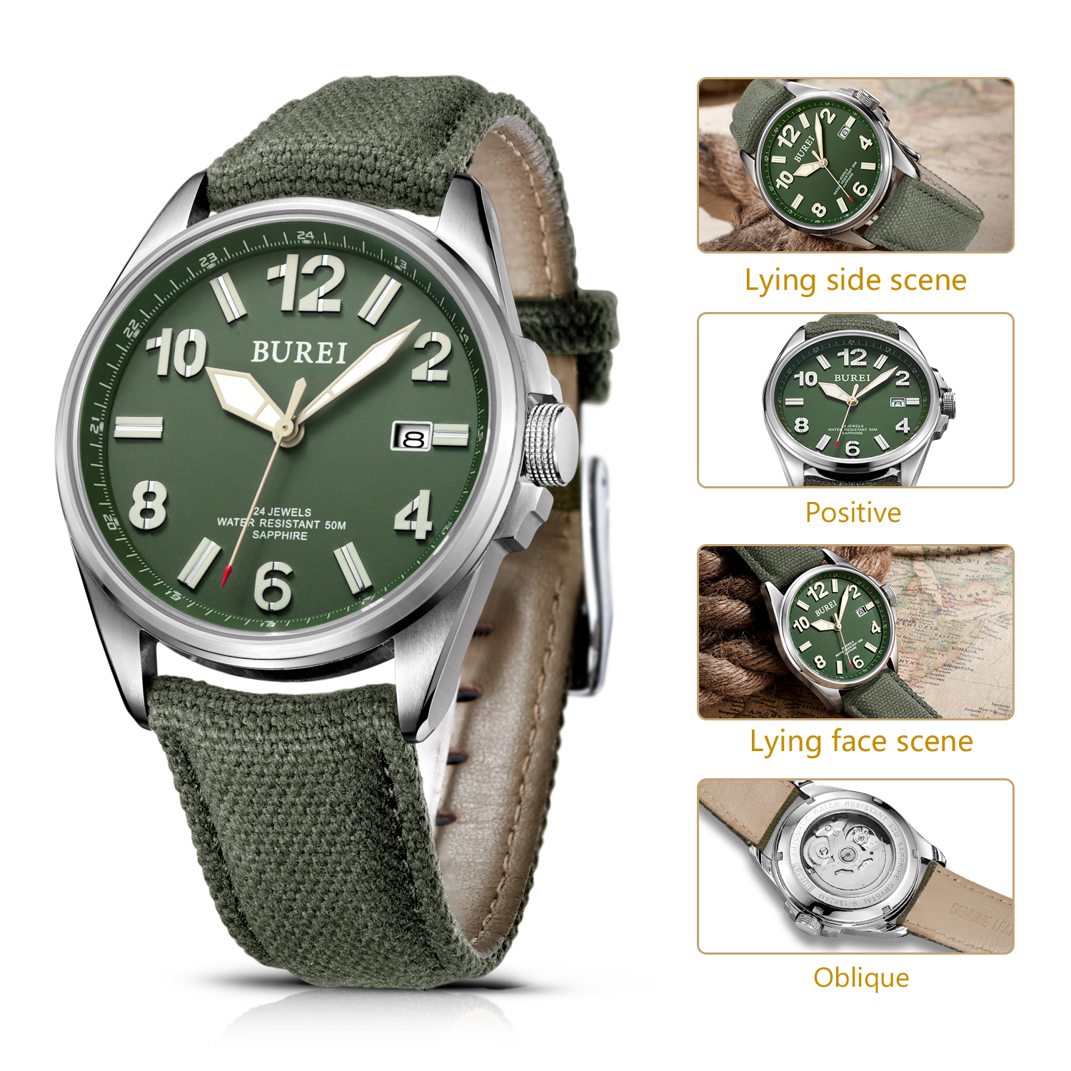 NH35 BUREI Luxury Brand Men Au - Canvas Strap Watch 리뷰 및 가격